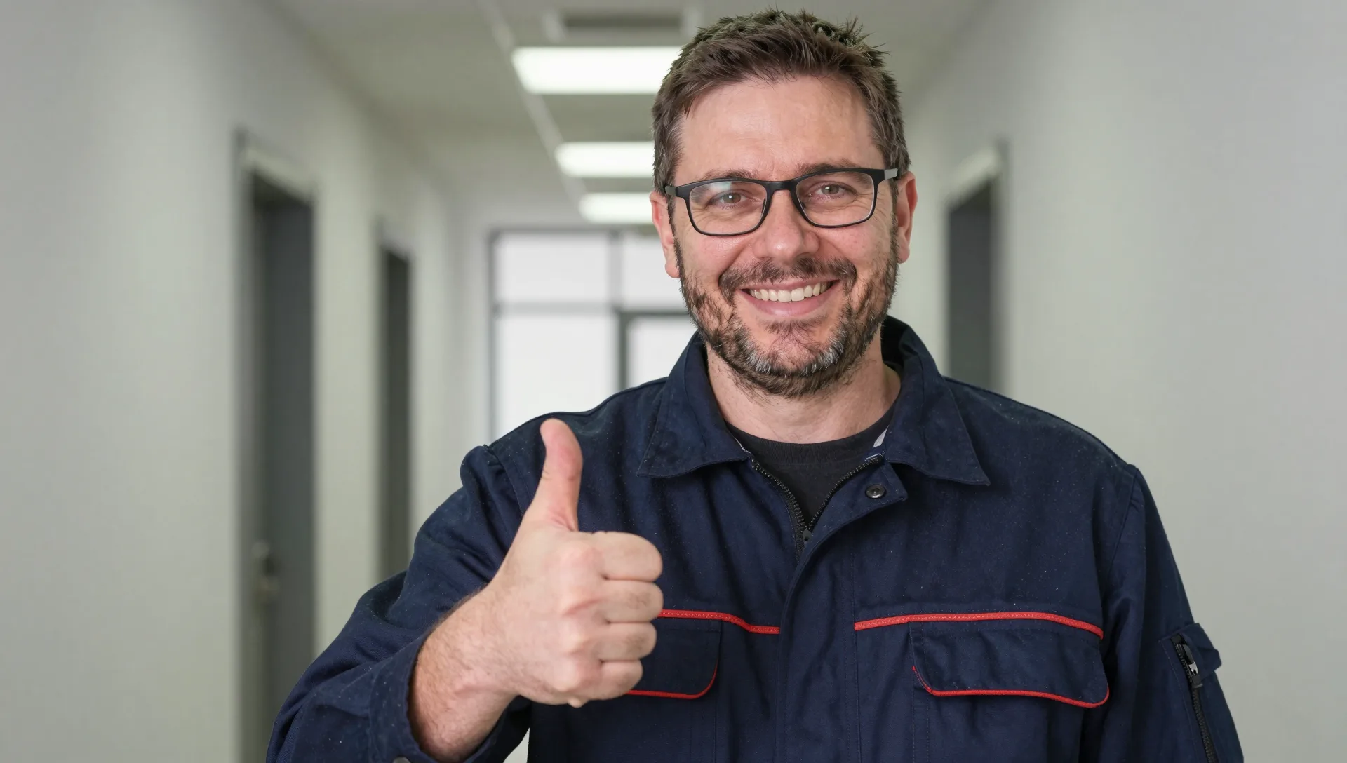 Lächelnde Elektrofachkraft vor dem Servicefahrzeug