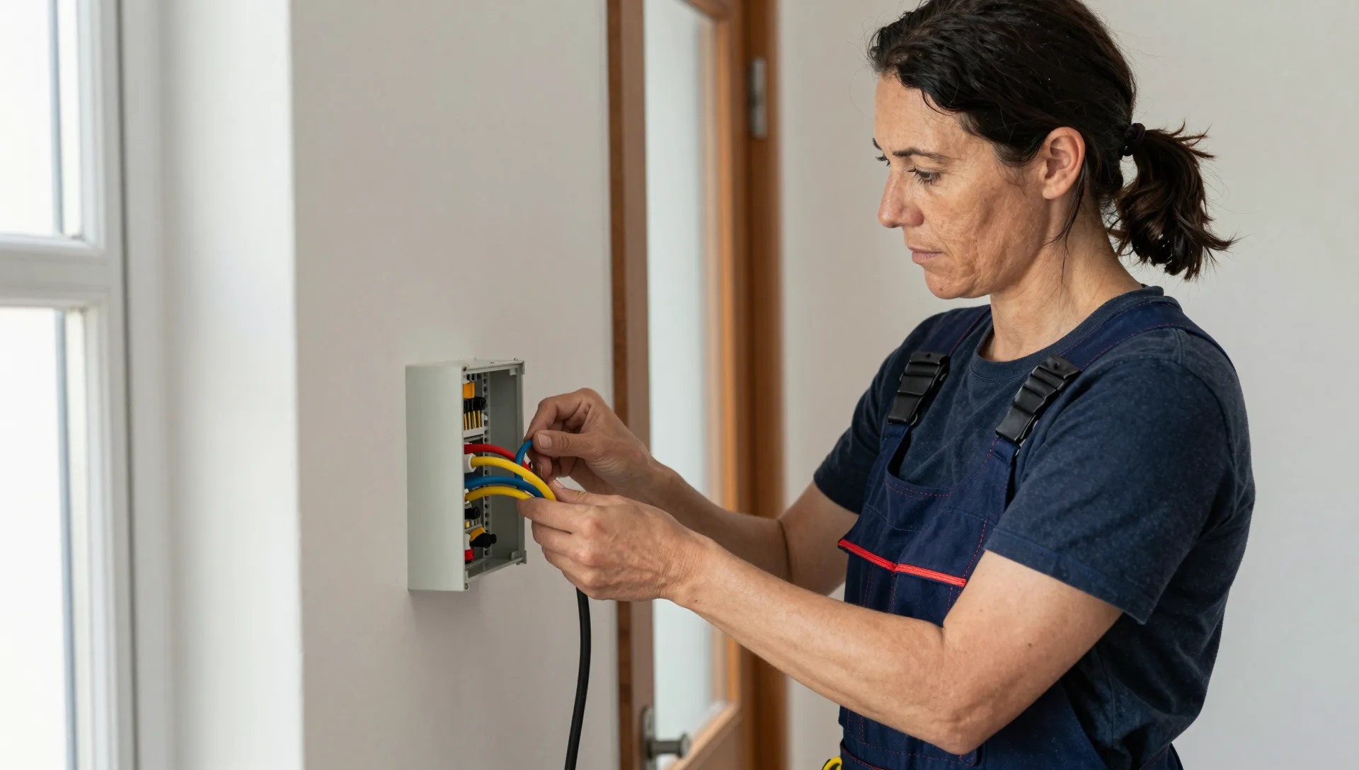 Elektrofachkraft beim fachgerechten Verdrahten einer Abzweigdose