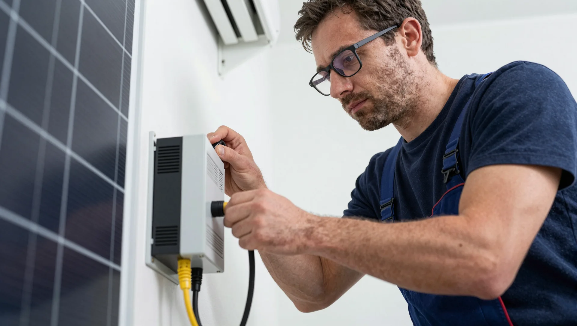 Elektrofachkraft beim Anschluss der Schutzeinrichtung im Verteiler